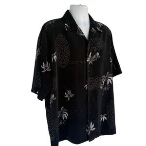 Silver Point Hawaiian Short Sleeve Shirt – Black & Gray Palm Print – Size Large